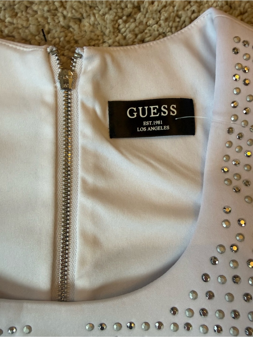 GUESS White Studded Sleeveless Bodycon Mini Dress - Picture 3 of 4